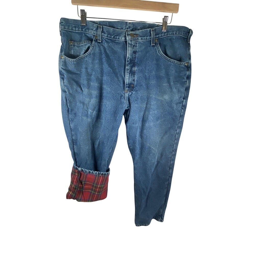 LL Bean Jeans Mens 40x31 Blue Flannel Lined Relaxed Fit Tapered Denim Winter